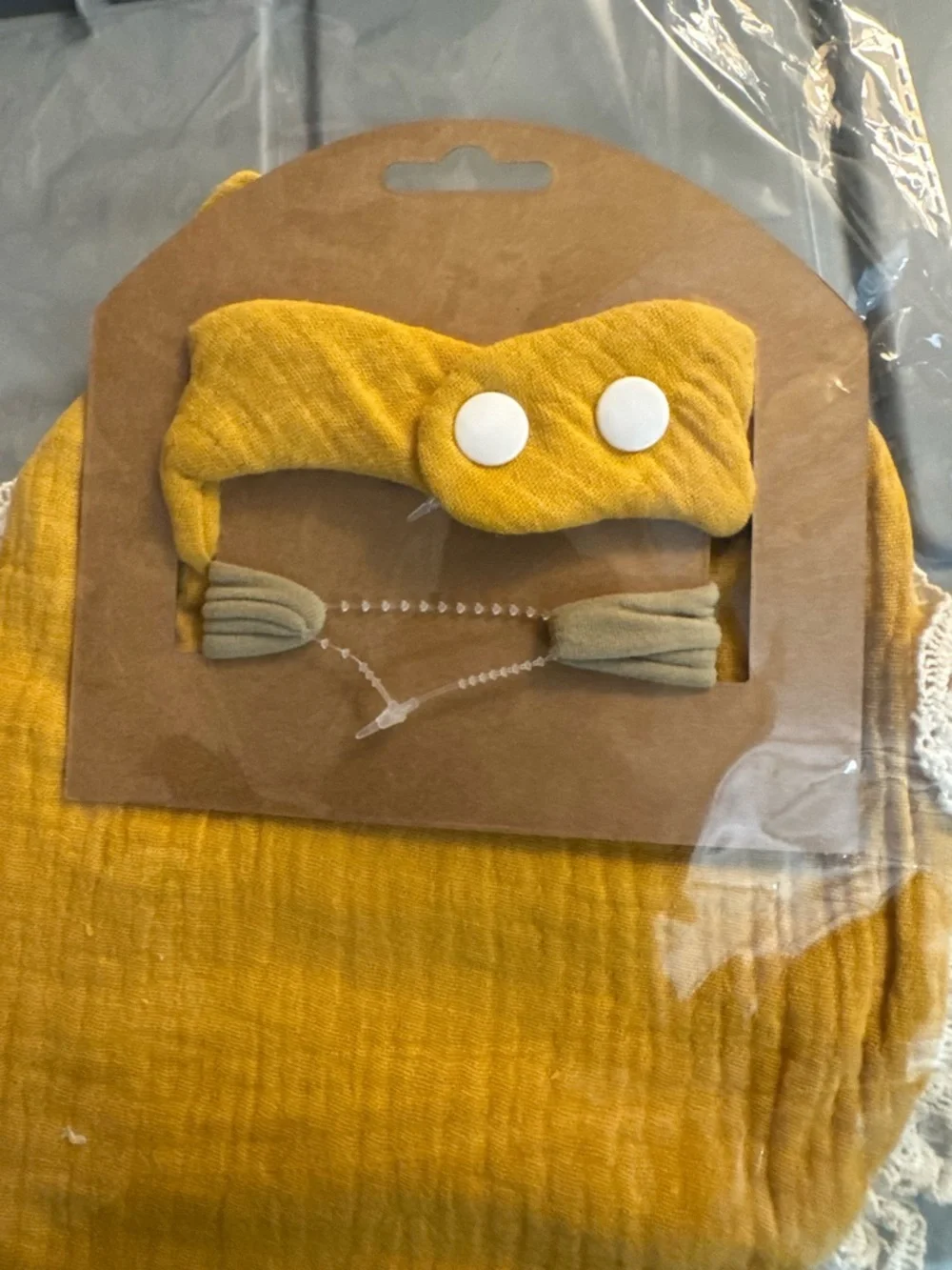 Mustard Yellow muslin Lace-Trim Baby Bib & Bow Set